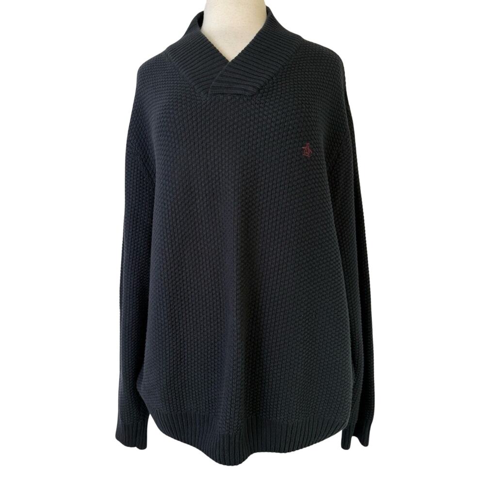 An Original Penguin By Munsingwear Vtg Preppy Shawl Neck Knit Sweater XXL Retro